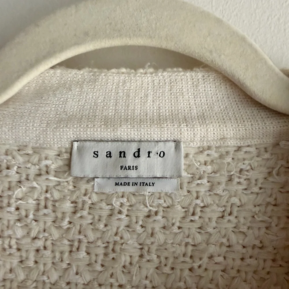 Sandro Ivory Textured Open-Front Bouclé Cardigan - Picture 2 of 9
